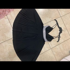 Black and silver midi dress